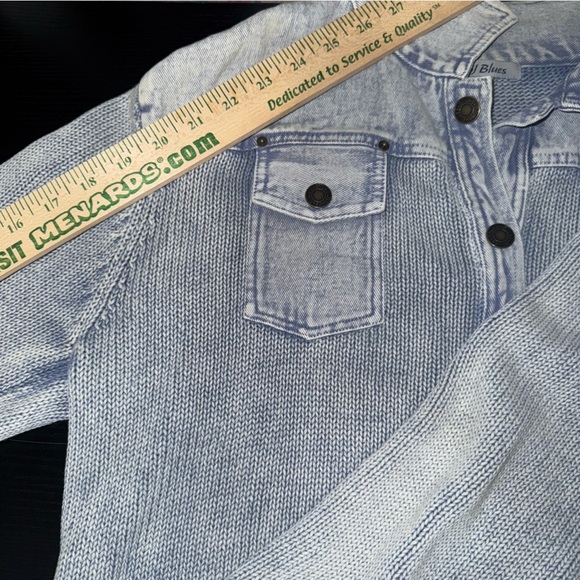 PBJ Blues Vintage Knit Denim Look Button Down Jacket Medium - Light Blue Wash - Picture 6 of 6